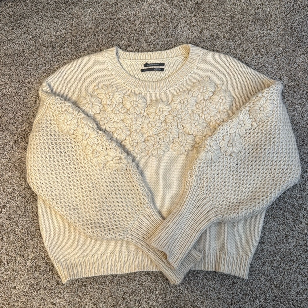 Anthropologie flower embroidered sweater